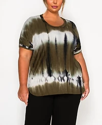 Coin 1804 Plus Hand Tie Dye Double Binding Neck and Dolman Sleeve Top