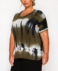 Coin 1804 Plus Hand Tie Dye Double Binding Neck and Dolman Sleeve Top