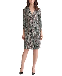 Kasper Women's Printed Long-Sleeve Faux-Wrap Dress