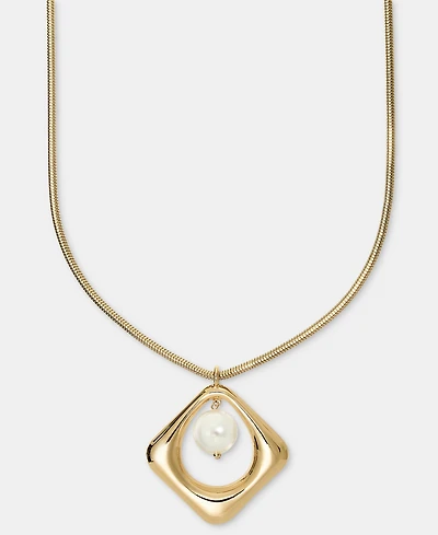 I.n.c. International Concepts Imitation Pearl Square Orbital Pendant Necklace, 30" + 3" extender, Macy's Exclusive