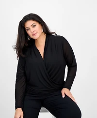 I.n.c. International Concepts Plus Mesh Draped Top, Macy's Exclusive