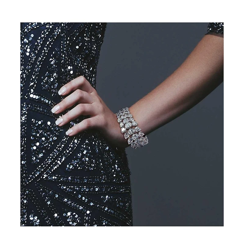 Bling Jewelry Elegant Multi Row Cubic Zirconia Graduated Cluster Teardrop Cz Wide Statement Bracelet Rhodium Plated