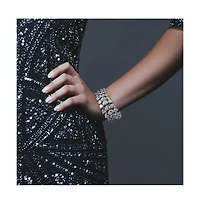 Bling Jewelry Elegant Multi Row Cubic Zirconia Graduated Cluster Teardrop Cz Wide Statement Bracelet Rhodium Plated
