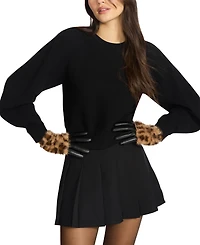 Steve Madden Printed Faux-Fur-Cuff Faux-Leather Gloves