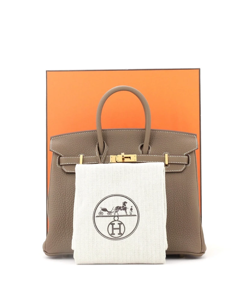 Pre-Owned Hermes Birkin 25 Handbag Grey Togo with Gold Hardware