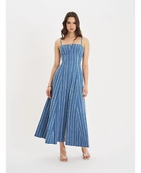 Miss Circle Women's Abygail Stripe Cotton Denim Maxi Dress