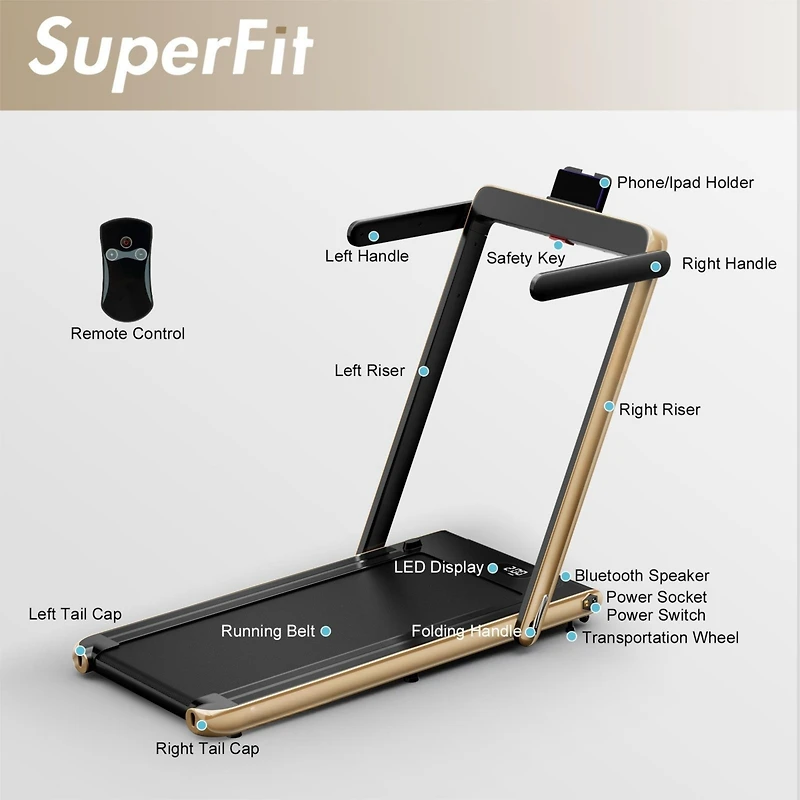 2.25HP 2 in 1 Folding Treadmill with App Speaker Remote Control