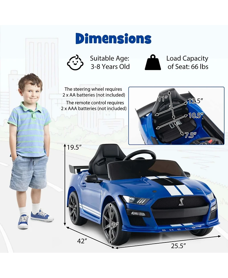 Gymax 12V Kids Ride on Car Licensed Ford Mustang Shelby GT500 w/ Remote Control