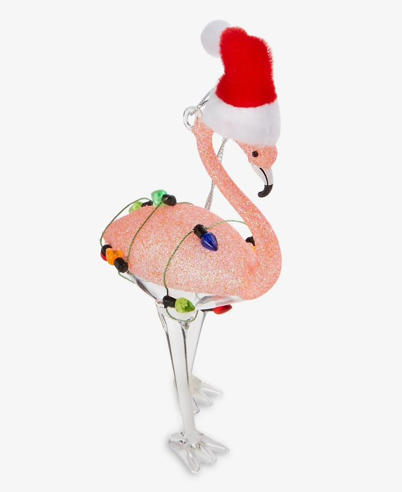 Holiday Lane Florida Santa Flamingo Glittered Ornament, Macy's Exclusive