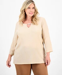Jm Collection Plus Size Metallic Jacquard 3/4-Sleeve Top, Macy's Exclusive