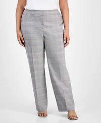 Kasper Plus Plaid Straight-Leg Pants