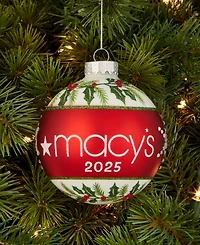 Holiday Lane Macy's 2025 Glass Holly Ball Ornament, Macy's Exclusive