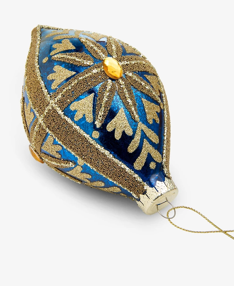 Holiday Lane Blessed Glass Blue and Gold Drop Ornament, Macy's Exclusive