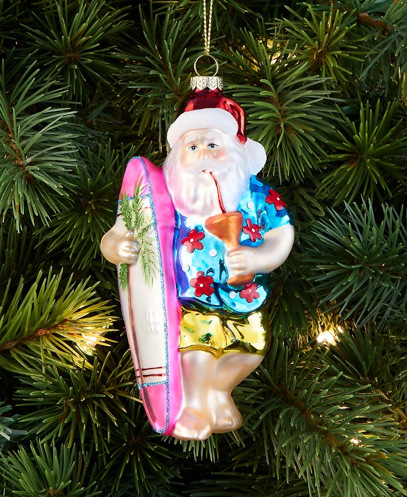 Holiday Lane Hawaii Glass Surfing Santa Ornament, Macy's Exclusive