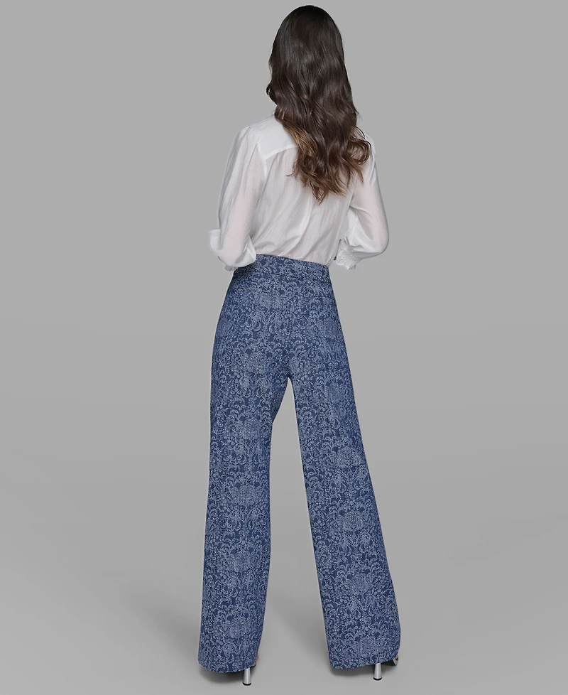 Karl Lagerfeld Paris Petite Printed Denim Pants