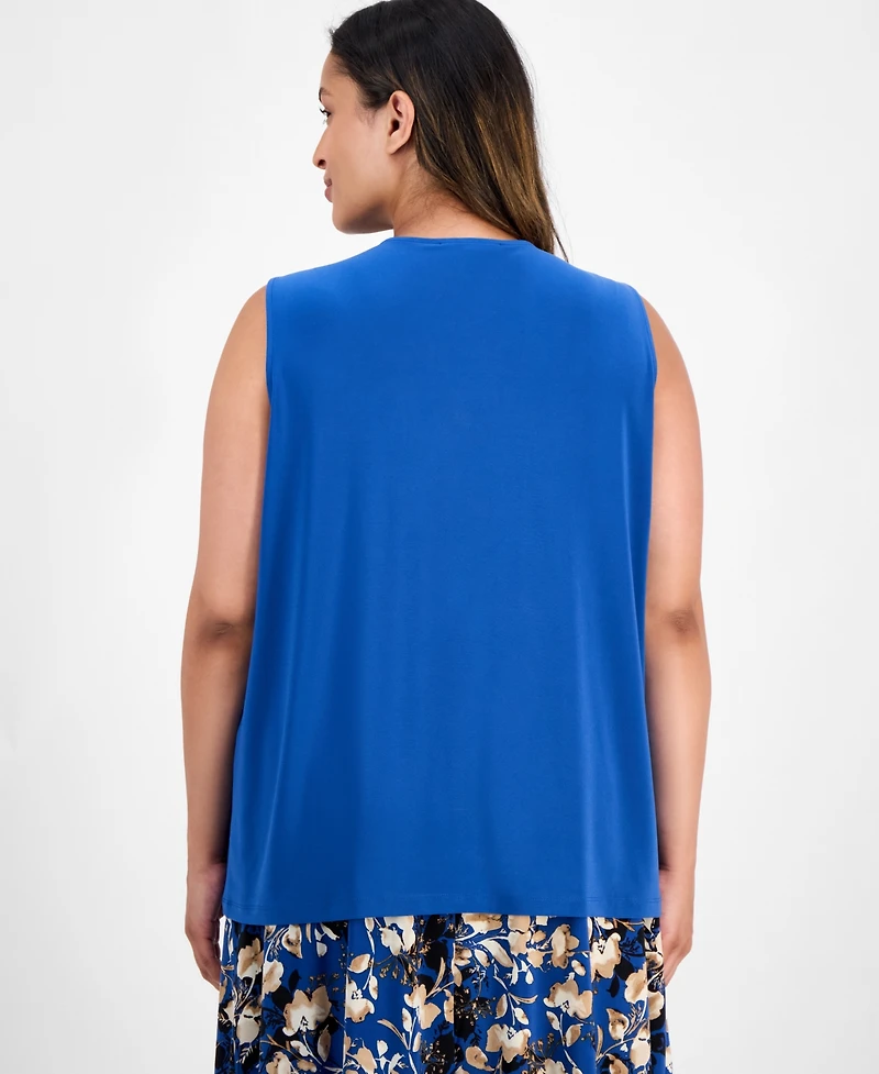 Kasper Plus Sleeveless Knot-Neck Top
