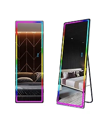 Vlsrka Wall-mounted or freestanding rectangular full-length mirror with adjustable Rgb lighting.