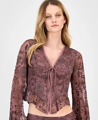 Guess Women's Seiah Embroidered Blouson-Sleeve Top