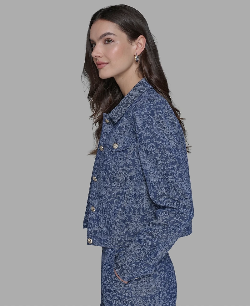 Karl Lagerfeld Paris Petite Printed Button-Front Jacket