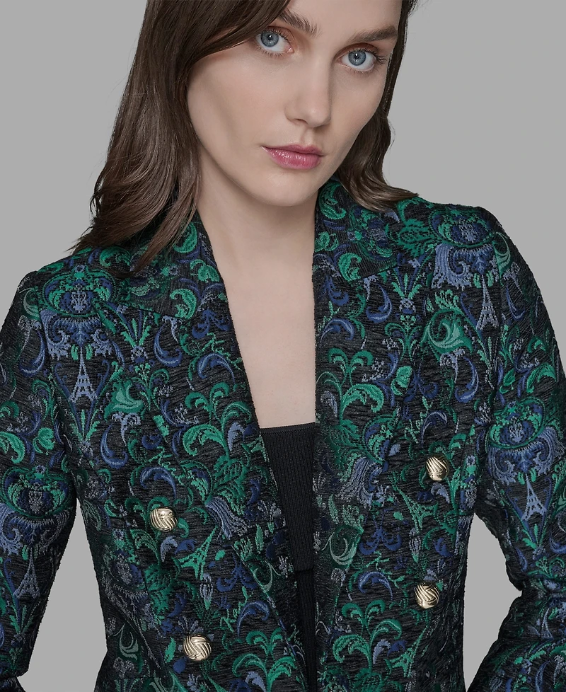 Karl Lagerfeld Paris Petite Jacquard Open-Front Jacket