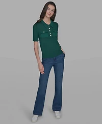 Karl Lagerfeld Paris Petite Point Collar Short-Sleeve Knit Top