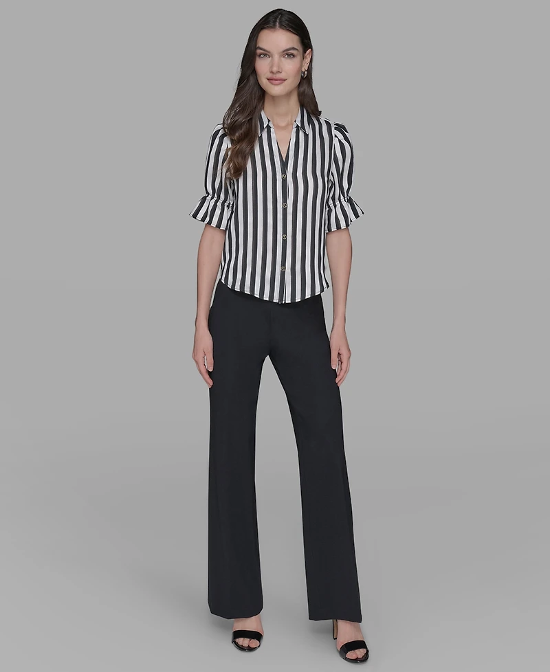 Karl Lagerfeld Paris Petite Striped Puff-Sleeve Shirt