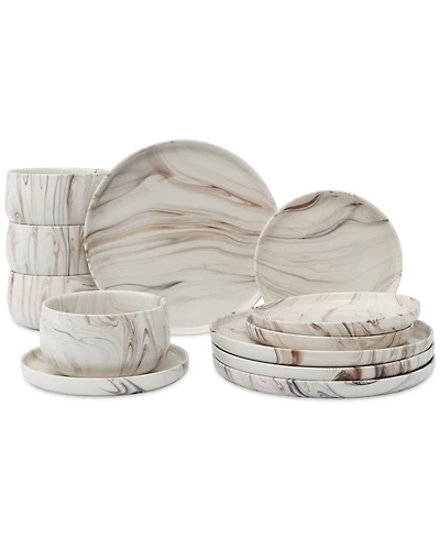 Lorren Home Trends Shiny Marble Look 12-Pc. Dinnerware Set, Service for 4