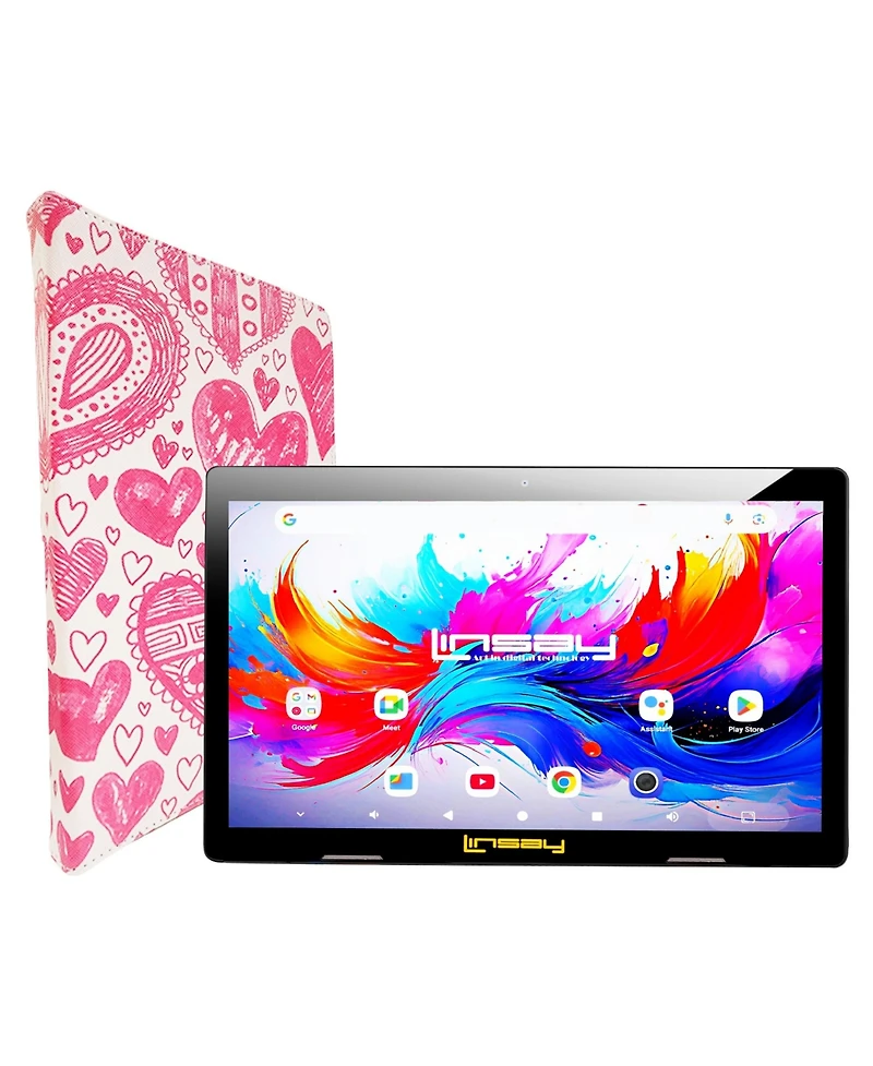 Linsay 10.1"Octa Core 256GB Storage Android 15 Tablet with Love shape Case