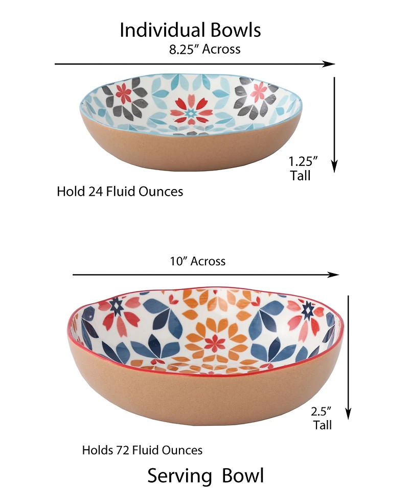 Lorren Home Trends Geo Floral 5-Pc. Pasta/All-Purpose Bowl Set