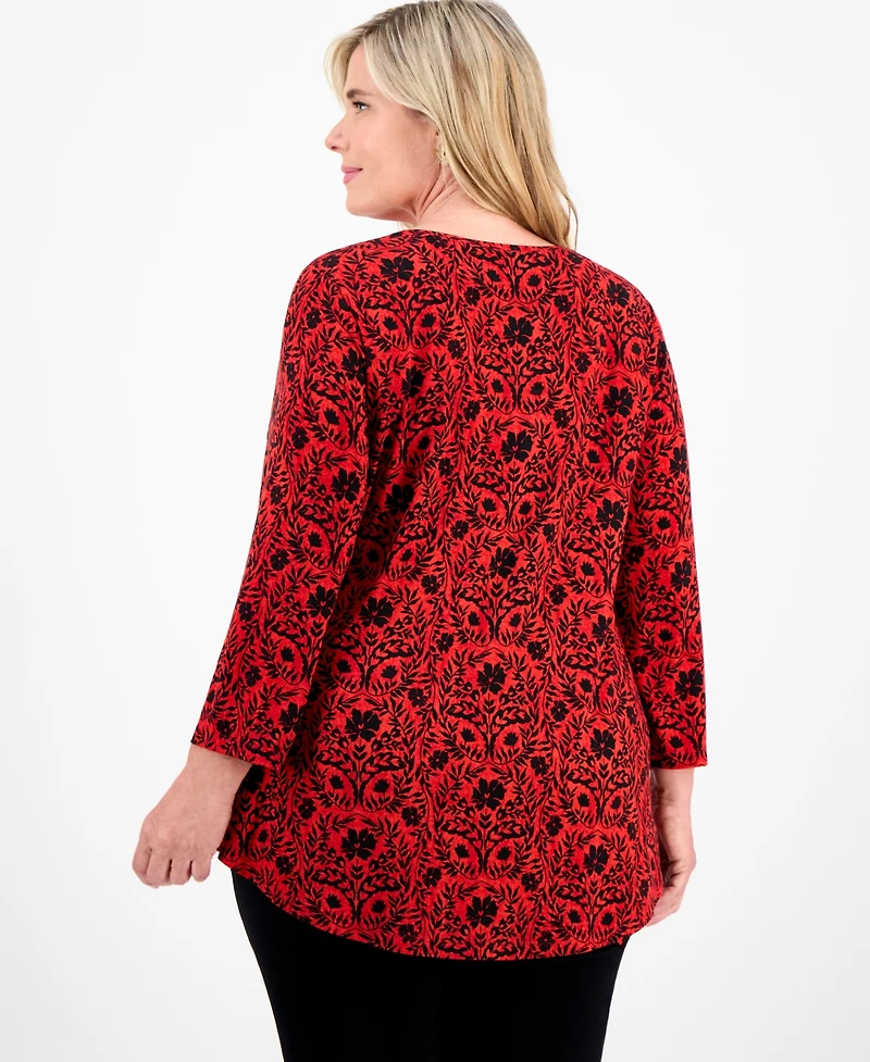 Jm Collection Plus Printed 3/4-Sleeve Top, Macy's Exclusive