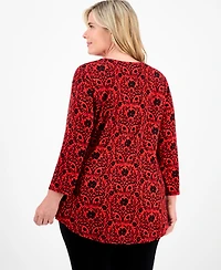 Jm Collection Plus Printed 3/4-Sleeve Top, Macy's Exclusive