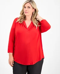 Jm Collection Plus Solid V-Neck 3/4-Sleeve Top, Exclusively at Macy's