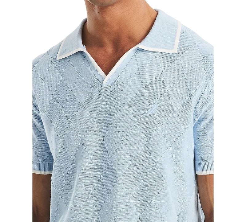 Nautica Men's Short Sleeve Textured Argyle Polo Sweater