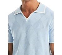 Nautica Men's Short Sleeve Textured Argyle Polo Sweater