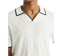 Nautica Men's Short Sleeve Textured Argyle Polo Sweater