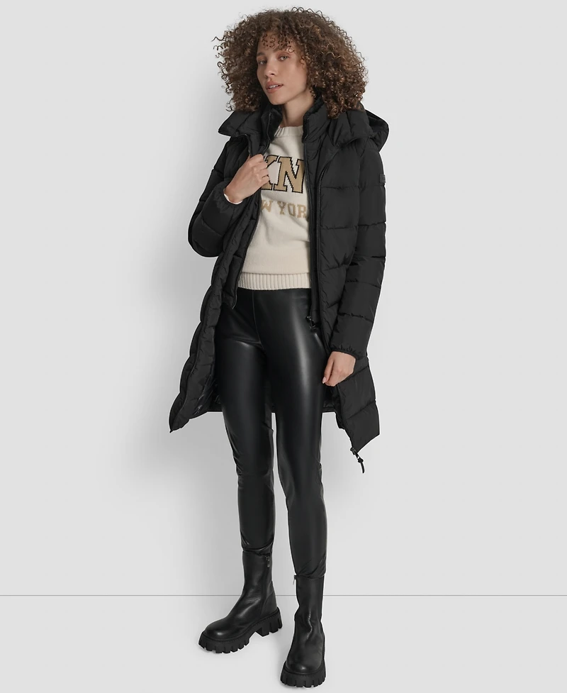 Dkny Women's Bibbed Hooded Zip-Front Puffer Coat