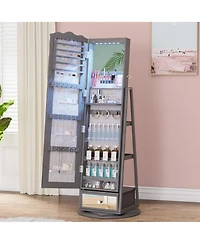 Vlsrka 60° Rotating Full-Length Mirror Jewelry Cabinet with Lights