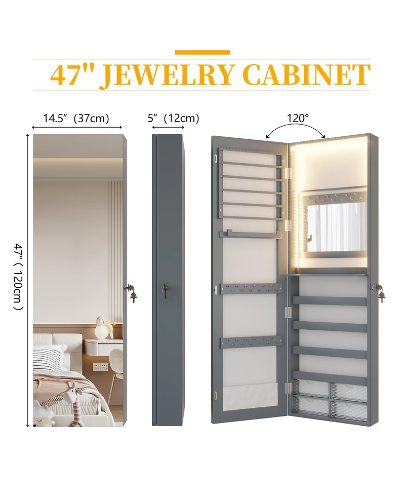 Vlsrka Wall/Door Mounted Led Jewelry Storage Mirror Cabinet