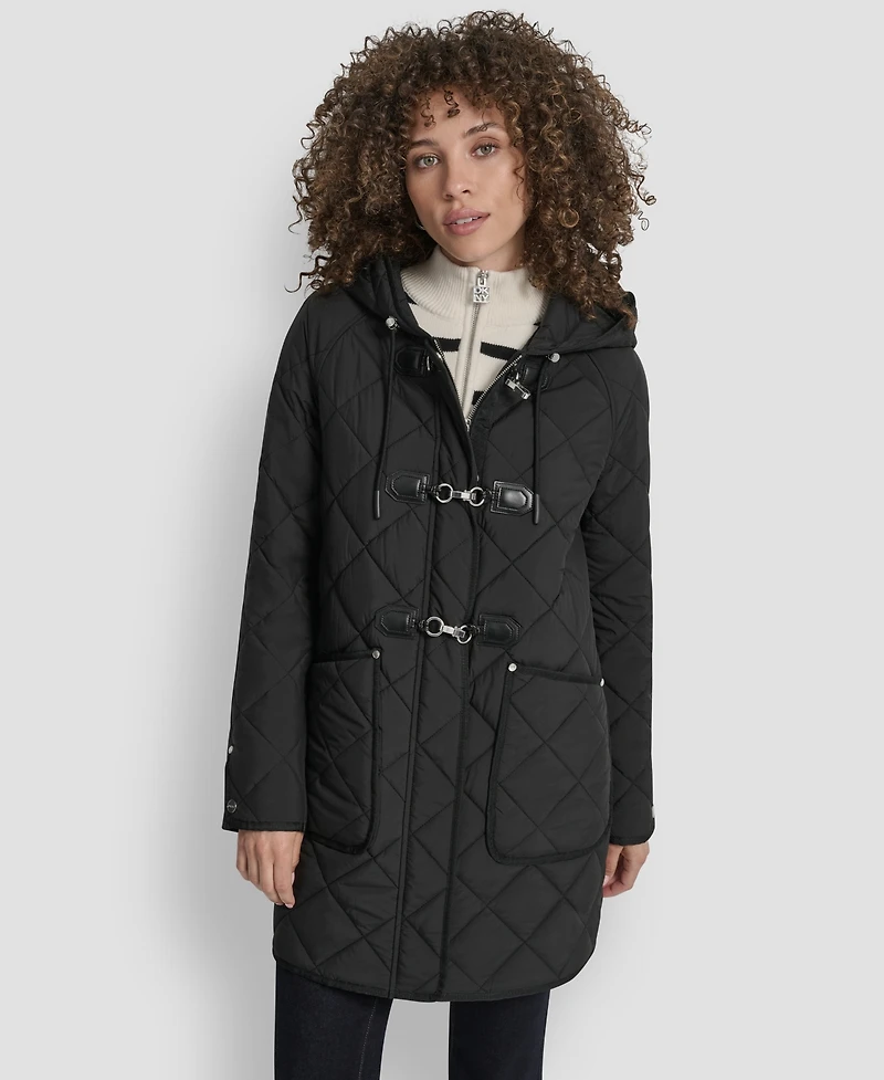 Dkny Women's Hooded Toggle Quilted Coat