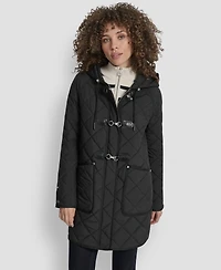 Dkny Women's Hooded Toggle Quilted Coat