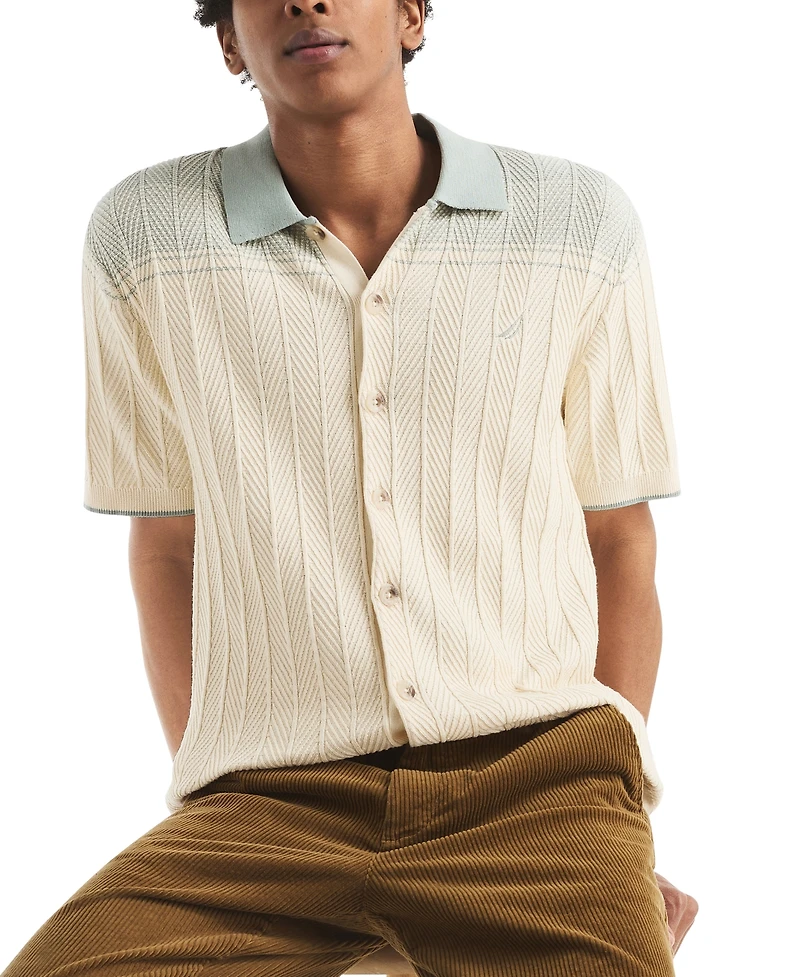 Nautica Men's Short Sleeve Button-Front Sweater