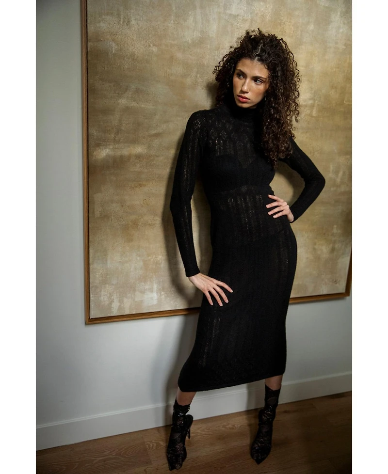 Sskein Women's Margot Pointelle Lace Slim Knit Dress