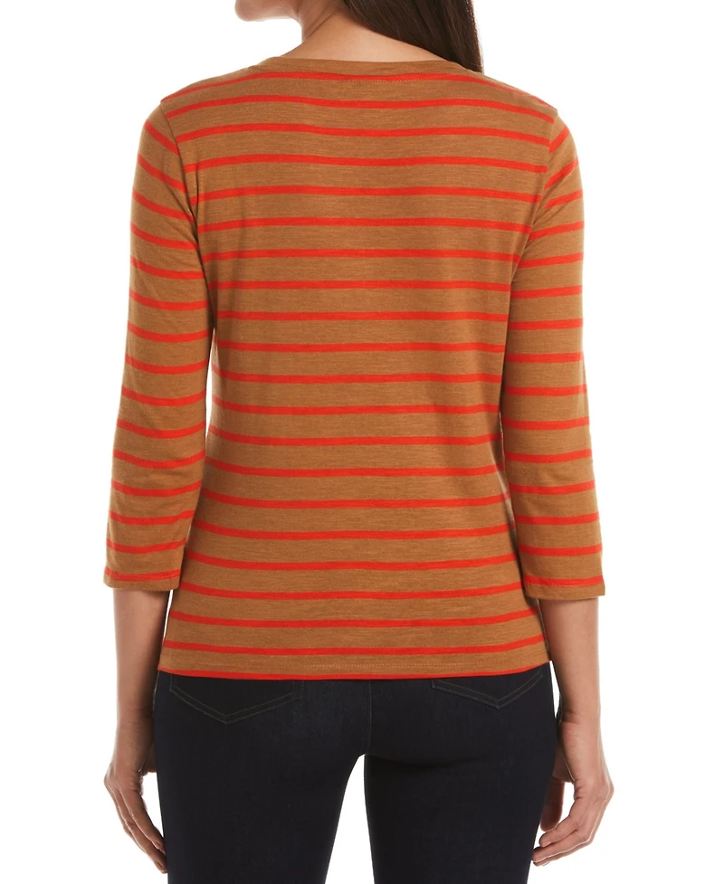 Ella Rafaella Petite Cotton Knit 3/4 Sleeve Henley Top
