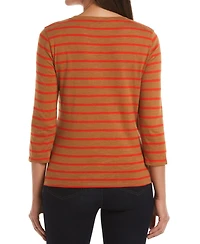 Ella Rafaella Petite Cotton Knit 3/4 Sleeve Henley Top