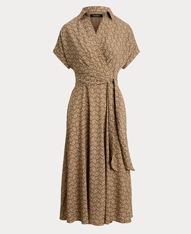 Lauren Ralph Women's Geo-Print Belted Crepe Dress