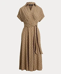 Lauren Ralph Women's Geo-Print Belted Crepe Dress