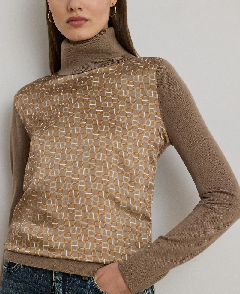 Lauren Ralph Women's Geo-Print Wool-Blend Turtleneck Sweater
