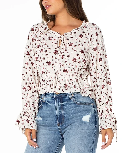Celebrity Pink Juniors' Floral-Print Ruffle-Hem Peasant Top