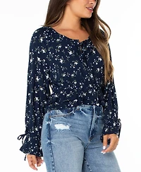 Celebrity Pink Juniors' Floral-Print Ruffle-Hem Peasant Top