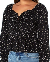 Celebrity Pink Juniors' Ditsy-Print Ruffle-Trim Babydoll Top